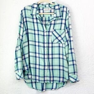 Billy T Lyocell Green & Blue Plaid Relaxed Flannel Sz Large